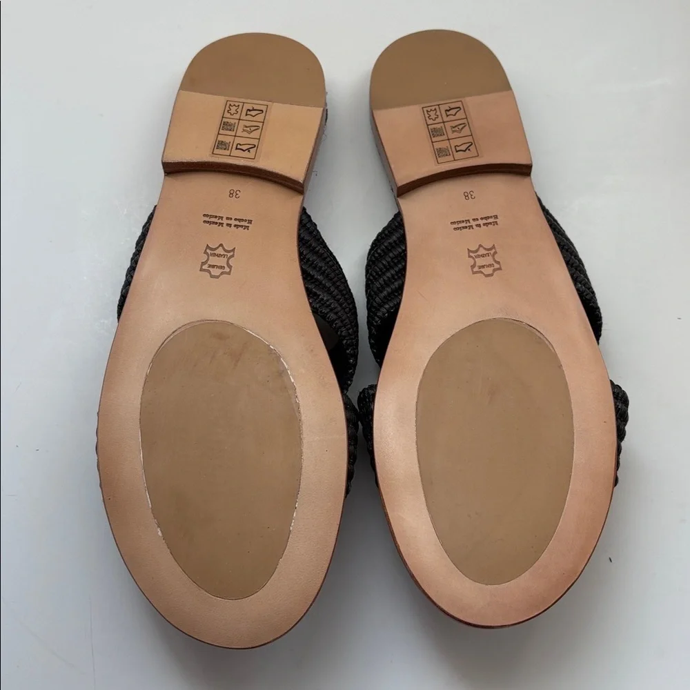 Jenni Kayne Woman’s Rafia Crossover & Leather Flat Sandals Black Size 38 New